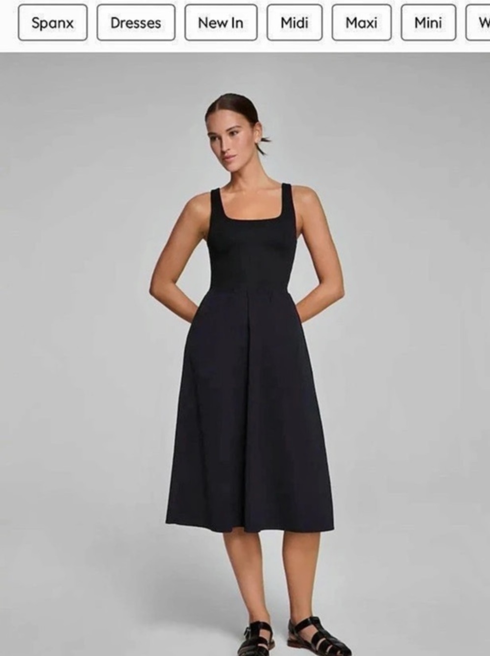 SPANX Jersey Scoop Neck Black Midi Dress Size XL
